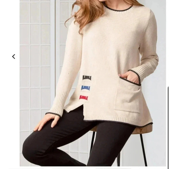 Habitat oversized,cotton knit,trim rib,embroidered sweater women  PTP 19” - Picture 11 of 11